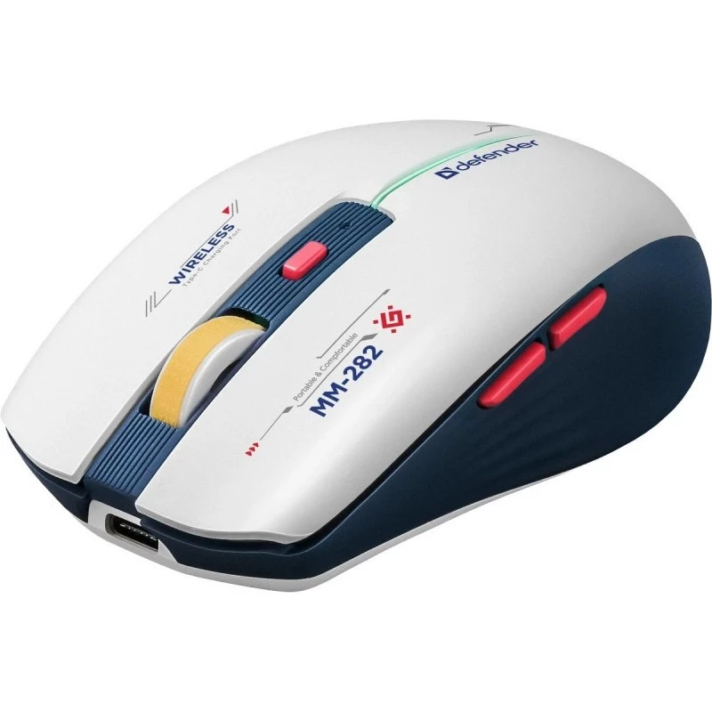 Ratón gaming inalámbrico DEFENDER MM-282 RF — ambidiestro, óptico 1800 DPI, 5 botones, USB, a pilas