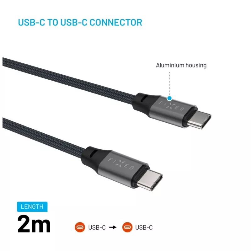 Cable trenzado magnético USB-C a USB-C FIXED FIXDBM-CC2-GR, USB 2.0, funda trenzada, longitud fija, gris