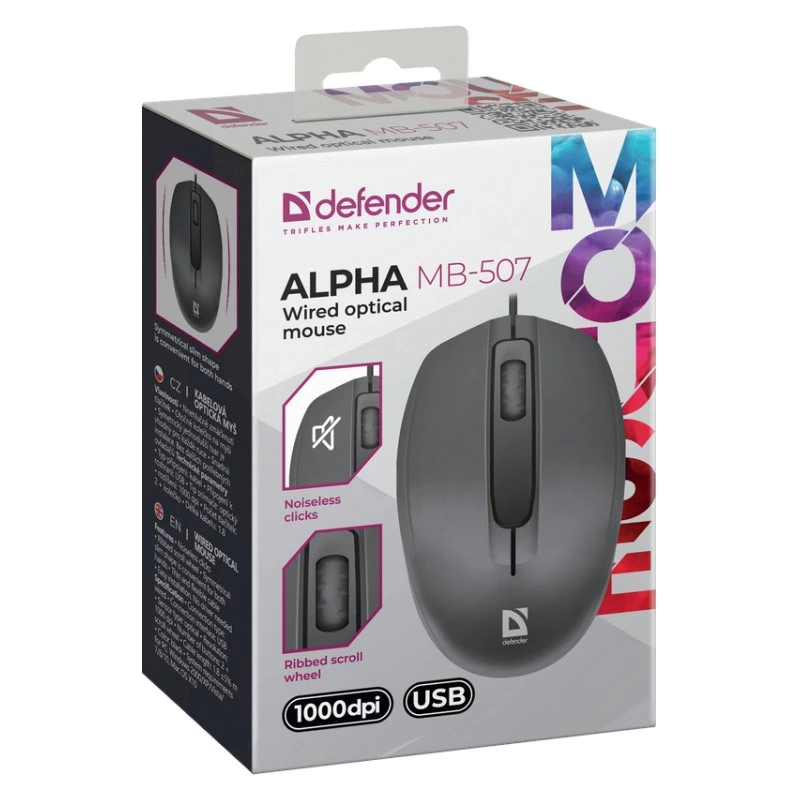 Defender Ratón de ordenador con cable y clic silencioso
