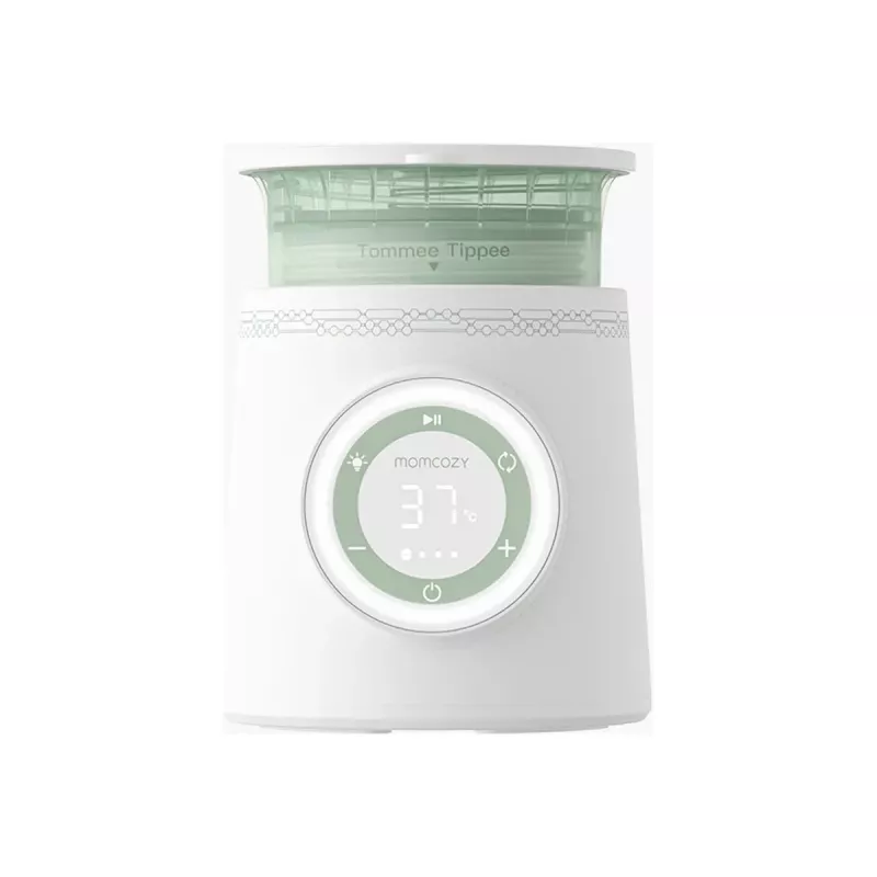 Calientabiberones Momcozy MW003-WH12BA-A — batería 80W, control táctil, verde/transparente/blanco