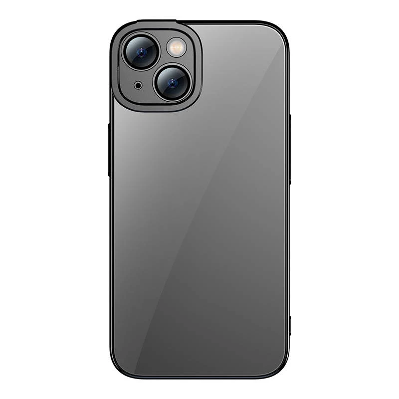 Set de funda transparente con purpurina y cristal templado Baseus para iPhone 14 Plus (negro)