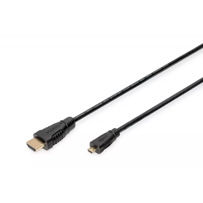 Digitus ASSMANN - Cable HDMI con Ethernet - 19 pin micro HDMI Type D macho a HDMI macho - 1 m - Triple aislamiento - Negro (AK-330115-010-S)