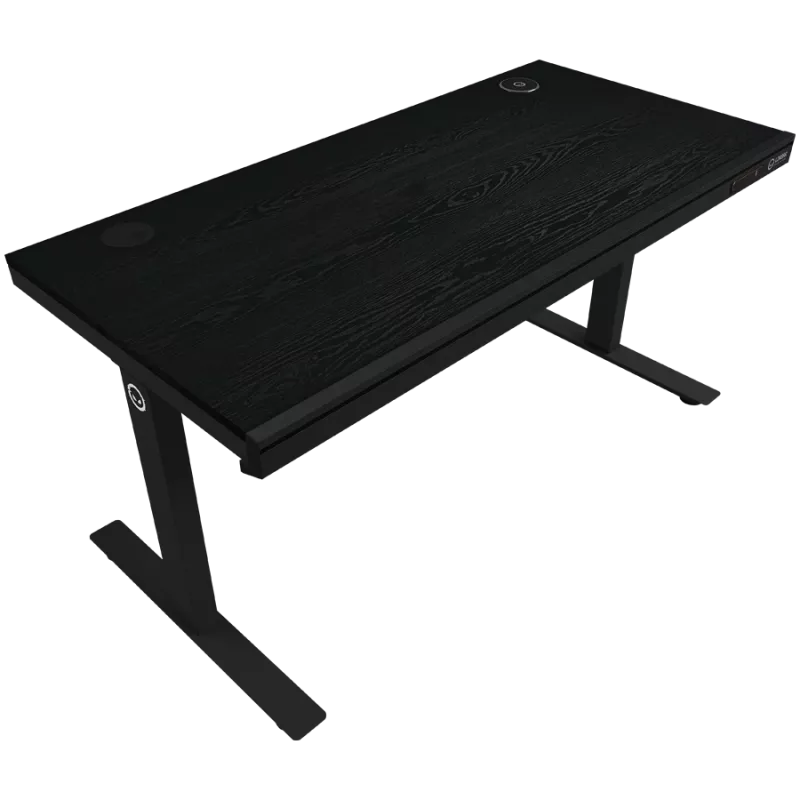 Mesa gaming de altura ajustable con doble motor, cargador inalámbrico, iluminación RGB, panel de control y puertos USB, tablero con superficie de melamina PB, negro