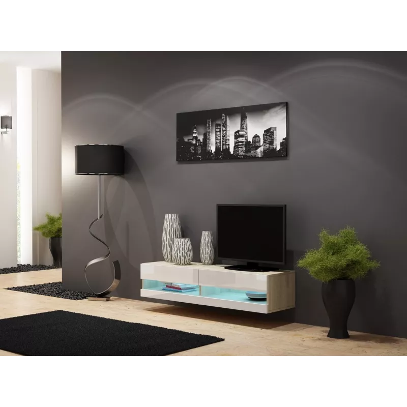 Conjunto de armarios de salón Cama VIGO nuevo 12 roble Sonoma/blanco brillante