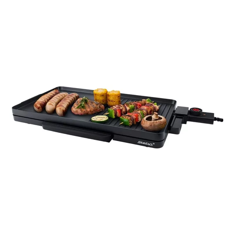 Parrilla eléctrica de mesa Steba VG 30 delgada con regulación de temperatura ajustable, negra