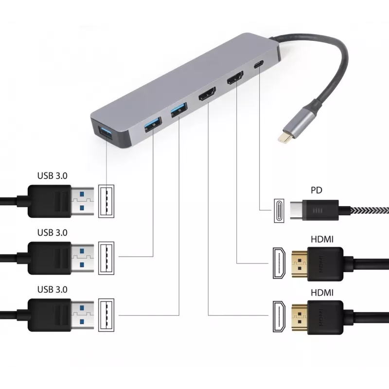 Gembird A-CM-COMBO3-03 adaptador multipuerto USB Type-C 3 en 1 (hub + HDMI + PD)