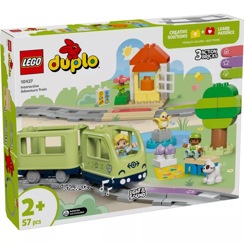 Set de tren de juguete LEGO DUPLO Tren de aventuras interactivo 10427, 57 piezas, 2 minifiguras, para niños a partir de 2 años