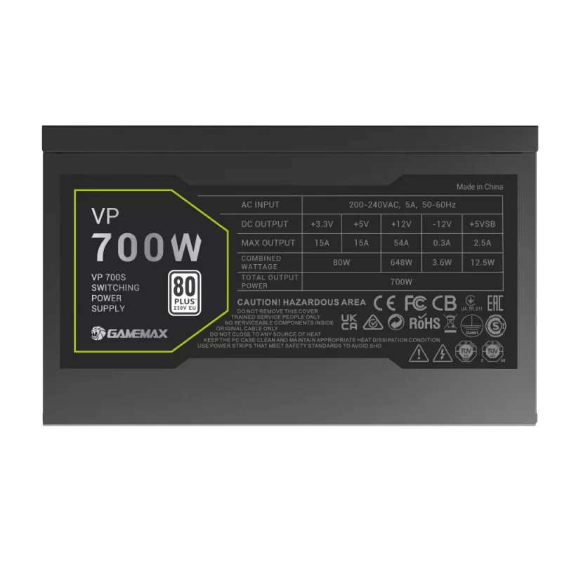 Fuente de alimentación Gamemax, 80 PLUS, Standard | VP 700S | 700 W