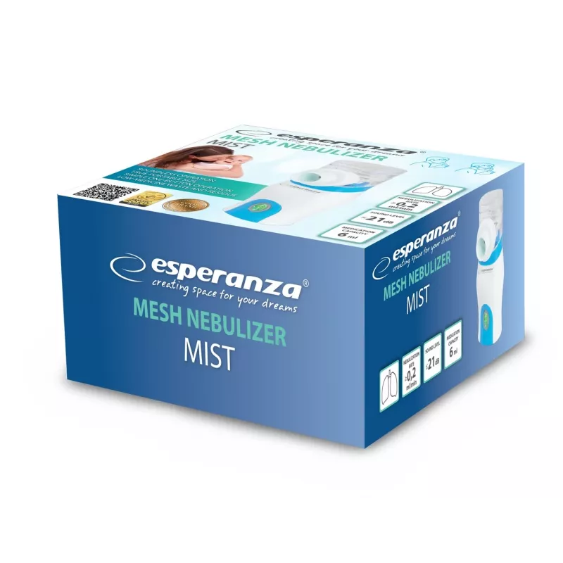 Inhalador portátil ESPERANZA ECN005 — nebulizador de bolsillo compacto, 0,2 ml/min, 21 dB, USB, 2×AA