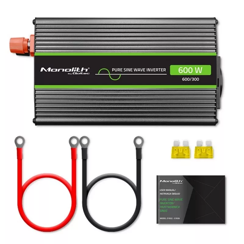 Adaptador/inversor para coche Qoltec Monolith 600 W Negro