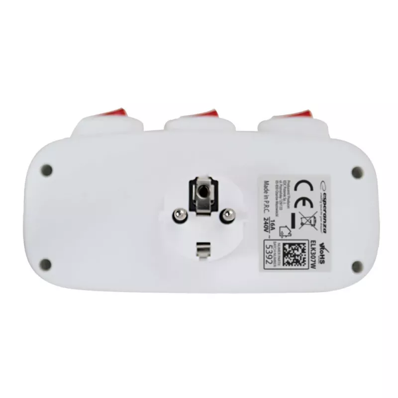 Esperanza ELK307W regleta eléctrica, 3 tomas con interruptor, blanca