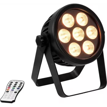 Foco LED EUROLITE 4C-7 Silent delgado 7W RGB – proyector compacto de escenario/ambiente, salida RGB de 7W