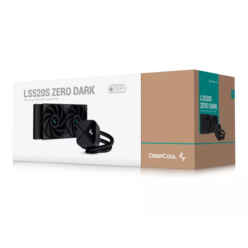 DeepCool LS520S Zero Dark refrigeración líquida AIO para CPU, 240 mm, 2 ventiladores PWM de 120 mm, AM4/AM5/LGA2066, negra