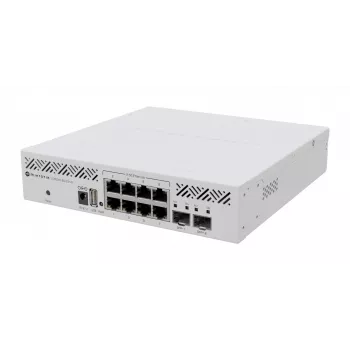 Switch L3 gestionado MikroTik CRS310-8G+2S+IN — 8× 2.5G RJ-45, 2× SFP+, PoE, montaje en rack 1U, blanco
