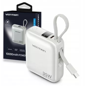 Vention FHEN0 Power bank, 10000 mAh, 35 W, cable USB-C integrado, beige
