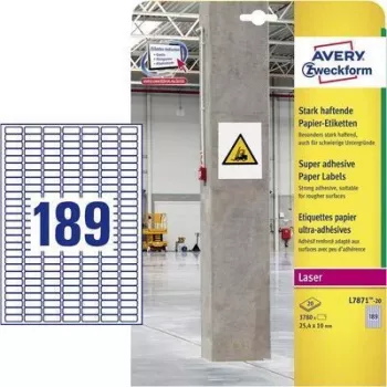 AVERY Zweckform etiquetas de papel de alta adherencia, 24,5x10 mm blanco, también para superficies difíciles, para interiores - 1 unidad (L7871-20)