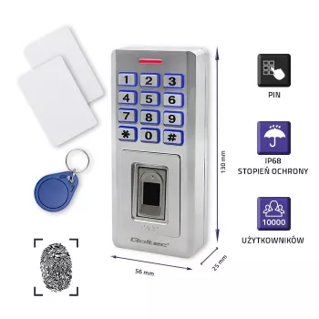 Cerradura con código de huella y RFID QOLTEC 52447 con protección IP68