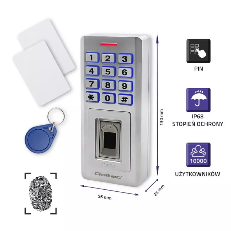 Cerradura con código de huella y RFID QOLTEC 52447 con protección IP68