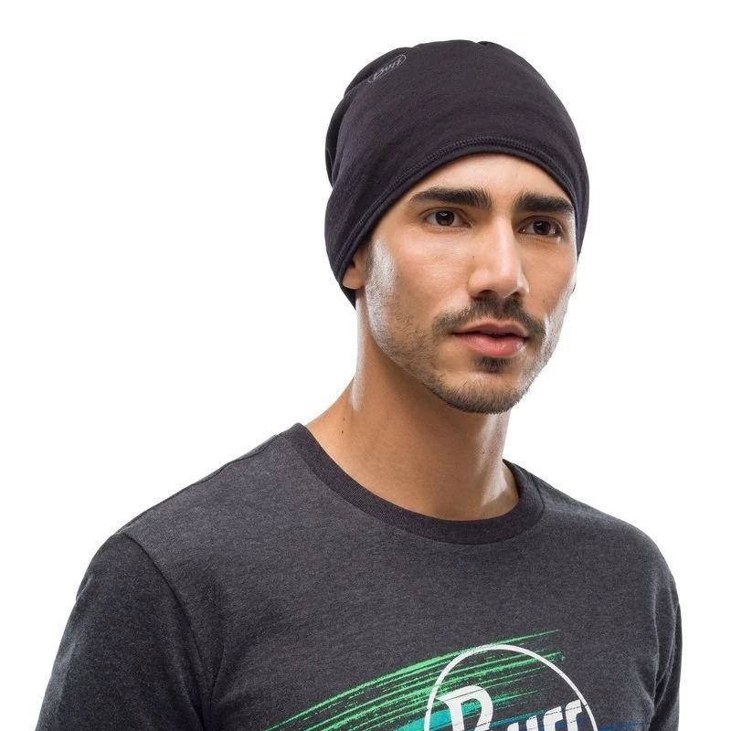 Buff 100637 Merino Lightweight braga de cuello, unisex, lana merino, negro liso