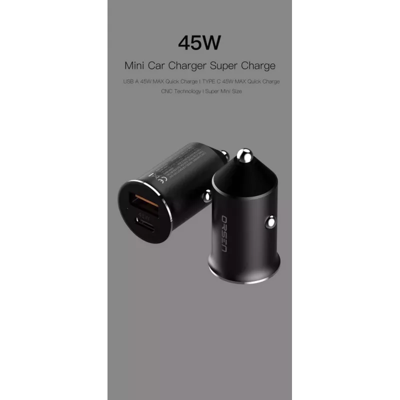 Cargador de coche Orsen C8 45W — 45W USB-C PD carga rápida, negro