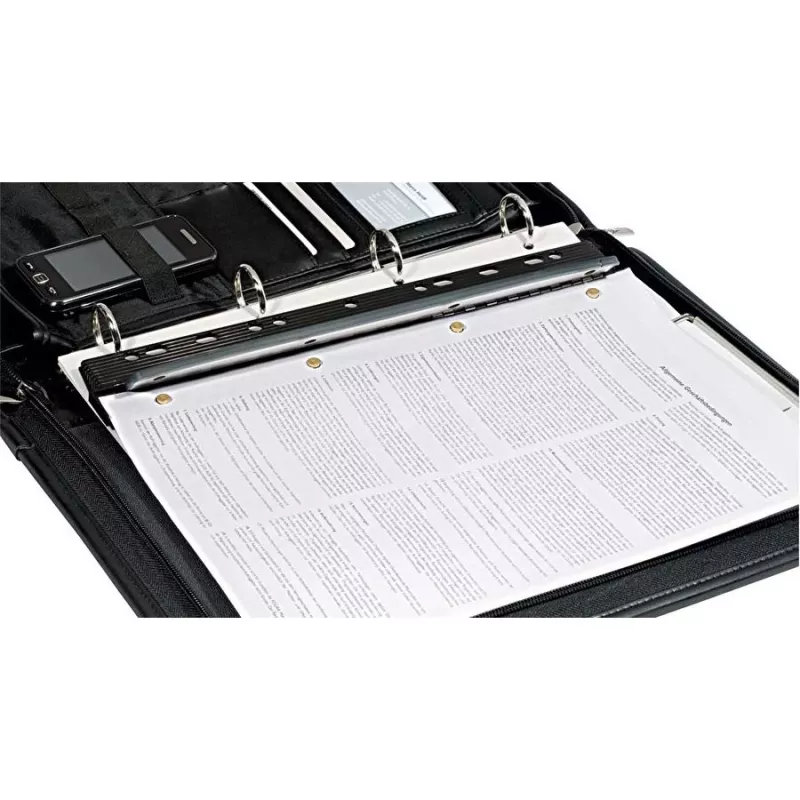 WEDO Business 67 9401 perforadora de bolsillo, 4 agujeros, capacidad de perforación 3 mm, plástico con carril metálico, negro