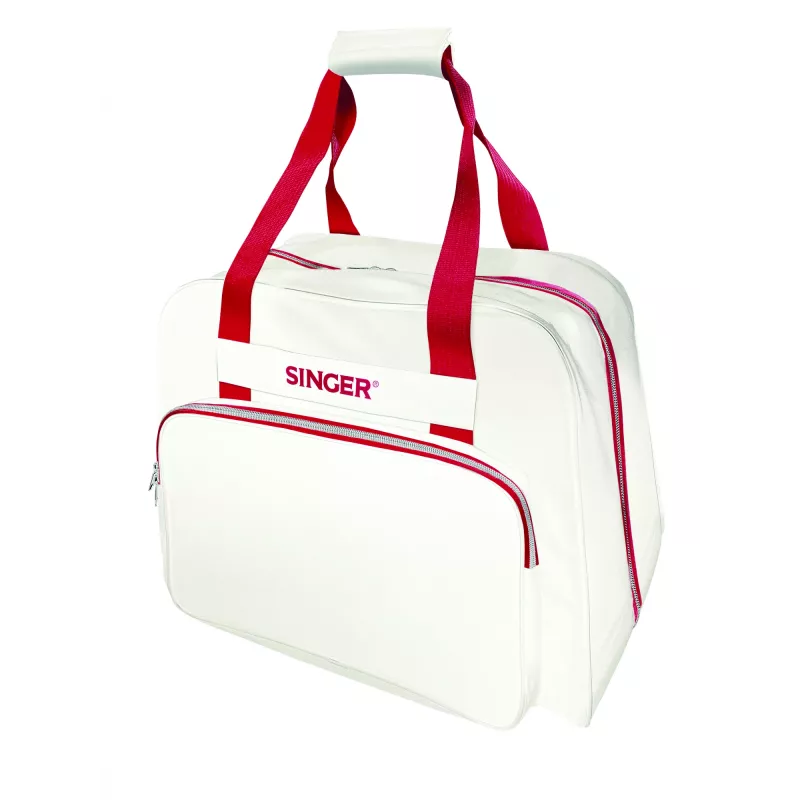 Funda de transporte SINGER 25010000204 para máquinas de coser portátiles, crema y rojo, ligera con asa