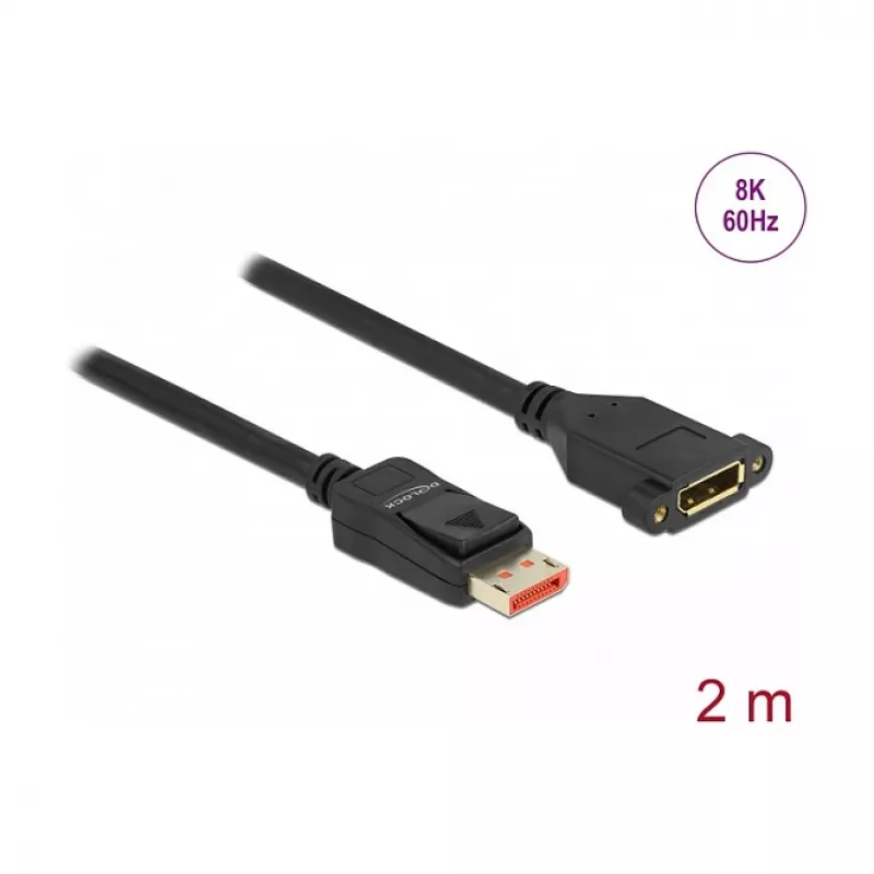 Cable alargador DisplayPort para montaje en panel DeLOCK 8K 60 Hz 2 m