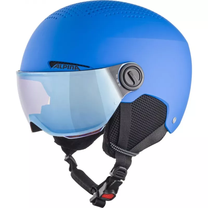 Casco ALPINA ZUPO VISOR QLite — casco de esquí para niños, carcasa rígida, 54–58 cm, visor integrado, Run System Ergo Snow