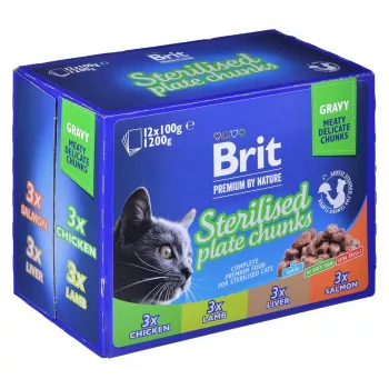 BRIT Premium Cat Sterilised Plate - Comida húmeda para gatos - 12x100g