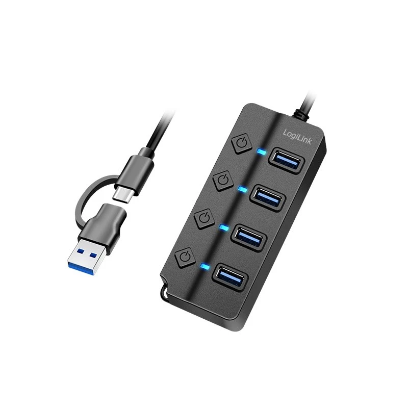 HUB USB 3.2 Gen1, 4x USB-A interruptor encendido/apagado