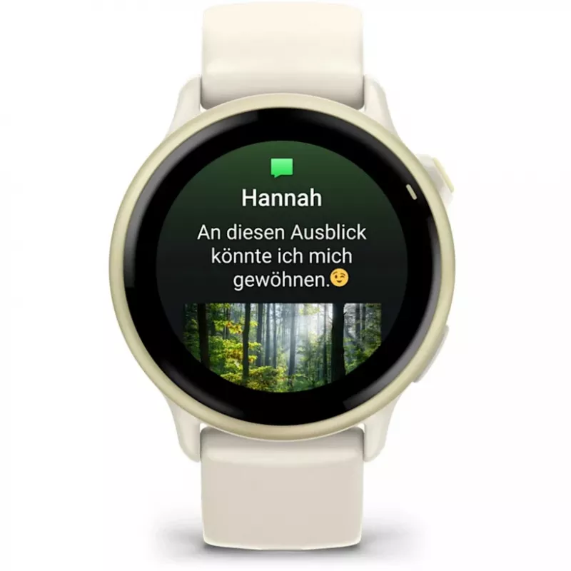 Garmin vívoactive 6 reloj inteligente 42 mm, 1,2" AMOLED 390 x 390, pantalla táctil, GPS, Wi-Fi, 8 GB, caja de aluminio Lunar Gold, correa de silicona Bone