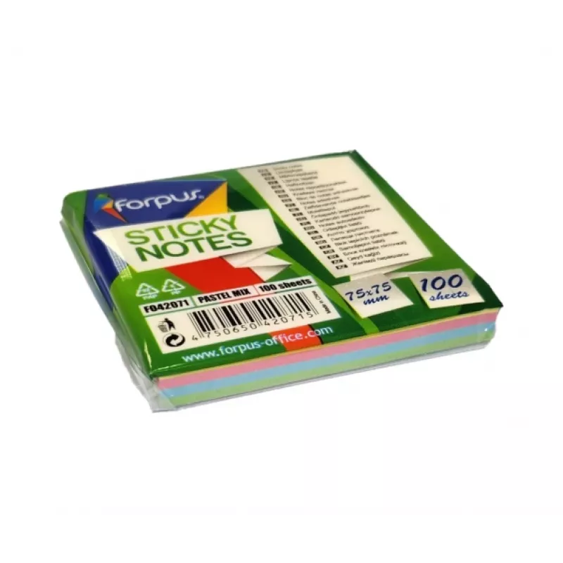Notas adhesivas FORPUS FO42071 75×75 mm, bloc en surtido de 4 colores pastel