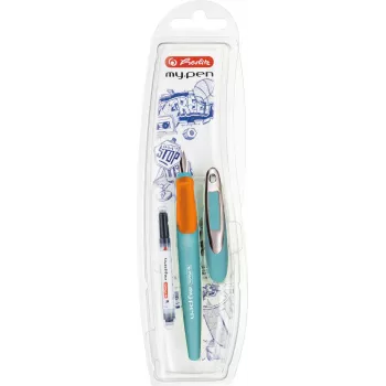Pluma estilográfica Herlitz my.pen sistema de carga por cartucho naranja turquesa