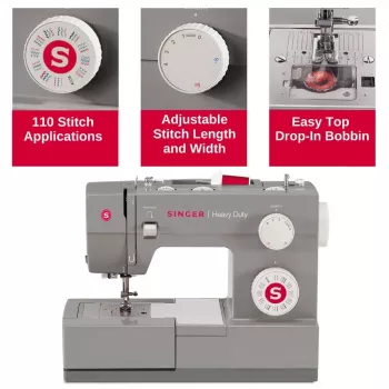 Máquina de coser SINGER Heavy Duty 4432 — eléctrica, 32 tipos de puntada, ojal en 1 paso, brazo libre, gris