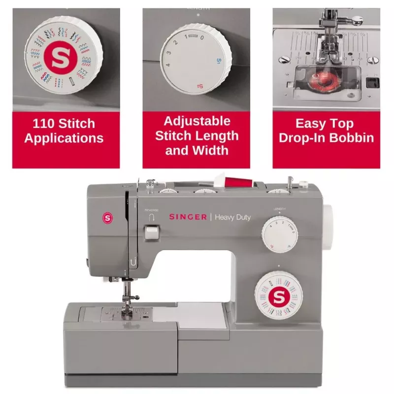 Máquina de coser SINGER Heavy Duty 4432 — eléctrica, 32 tipos de puntada, ojal en 1 paso, brazo libre, gris