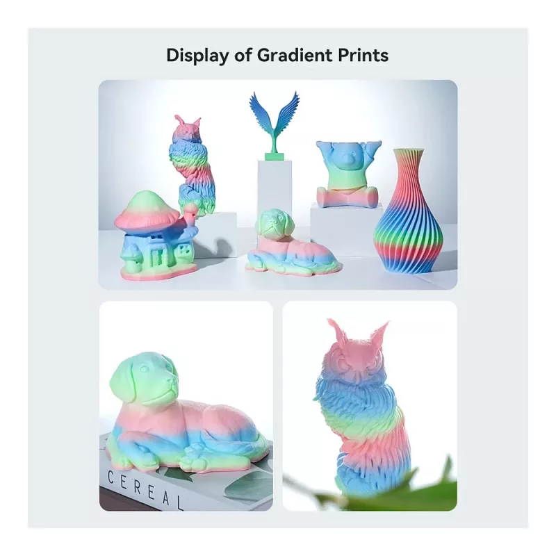 Filamento para impresión 3D Creality PLA 1,75 mm, 1 kg – azul/verde/rosa (Creality 3301010424)