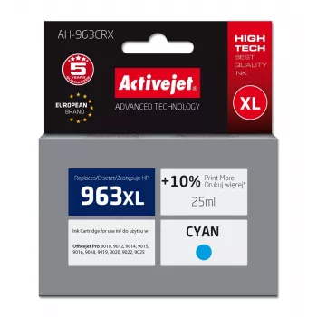 Tinta Activejet AH-963CRX (compatible con HP 963XL 3JA27AE; Premium; 1760 páginas; 25 ml, cian)