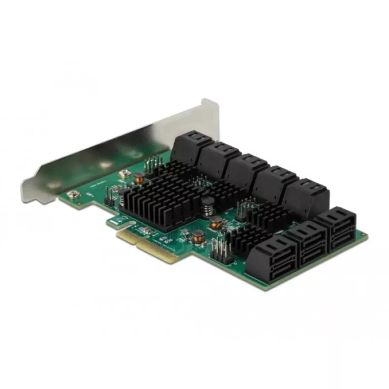 Tarjeta DeLOCK 16 puertos SATA PCI Express x4 6 Gbit/s verde gris