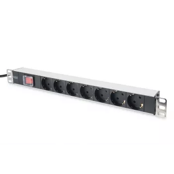 Regleta de enchufes de aluminio Digitus con interruptor. 7 tomas de seguridad. Cable de 2 m