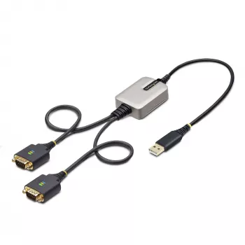 StarTech.com cable adaptador de 2ft (60cm) de 2 puertos USB a serie, tornillos/tuercas DB9 reemplazables, retención de COM, USB-A a DB9 RS232, FTDI, protección ESD de nivel 4, Windows/macOS/ChromeOS/Linux – construcción robusta en TPE