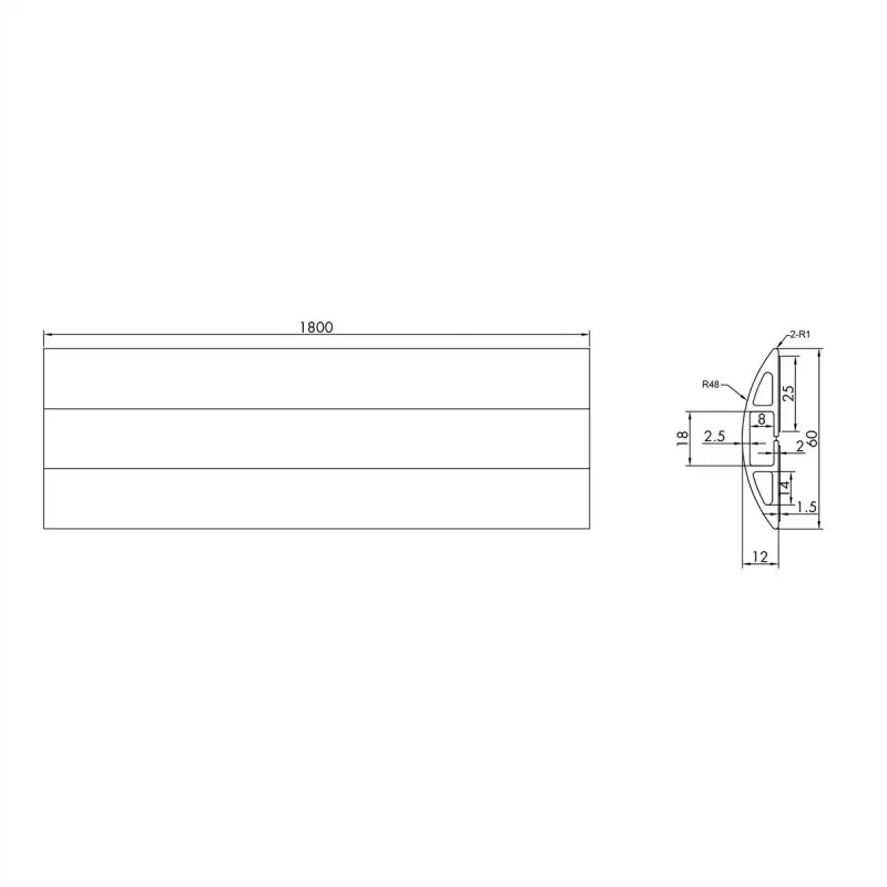 Canaleta ROLINE TPE Flex, 60 mm, negra, 1,8 m (19.08.3105)