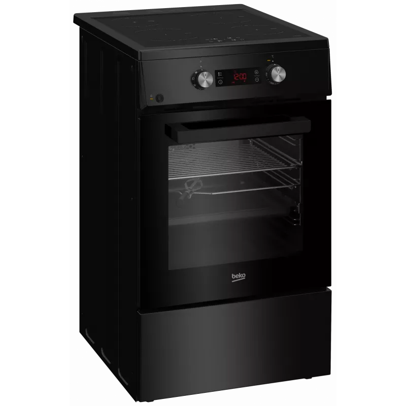 Placa de inducción con horno eléctrico Beko FSM59305BDT, 60 L, 50 cm de ancho, negro, clase de eficiencia energética A, inducción con 4 zonas Boost