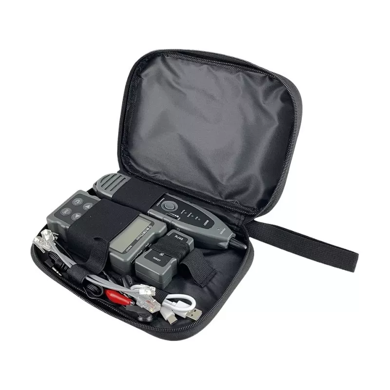 Comprobador de cables UTP/STP A-LAN NI057 con detección de PoE, medición de longitud de cable, soporte RJ-45, indicadores LCD y LED
