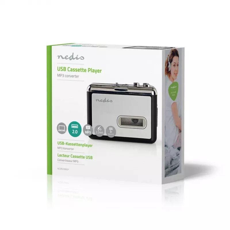 Nedis ACGRU100GY Convertidor de casete USB / 3,5 mm Alimentación USB/batería Gris