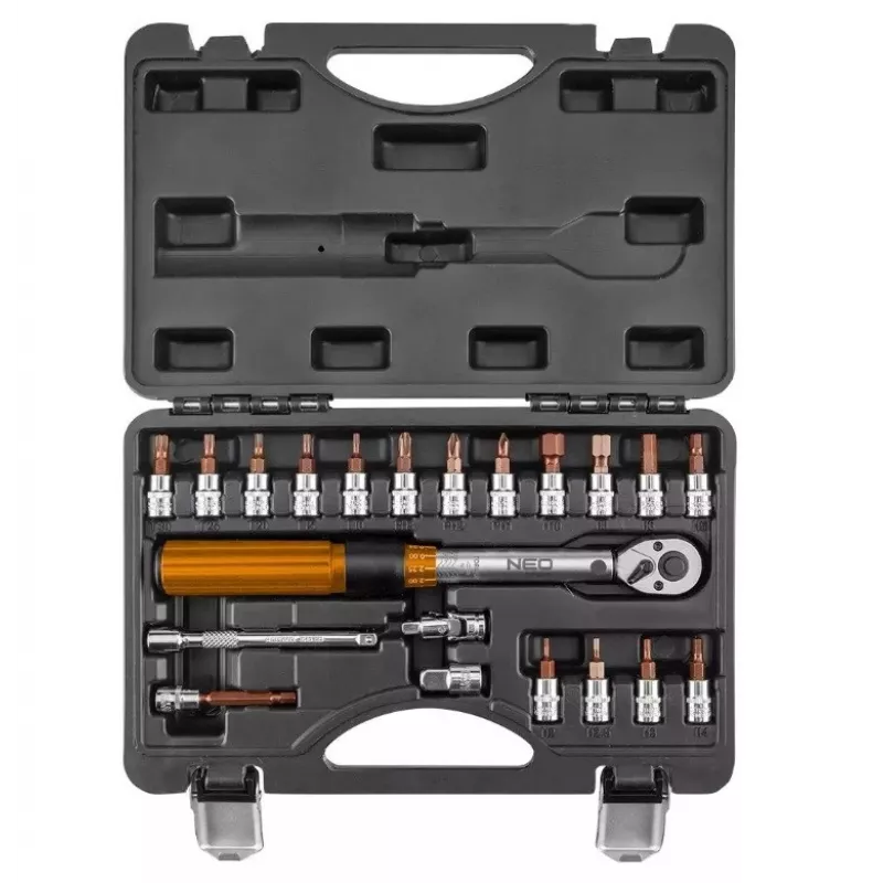 Neo Tools Llave dinamométrica bidireccional 1/4, 5-25NM, set de 21 piezas