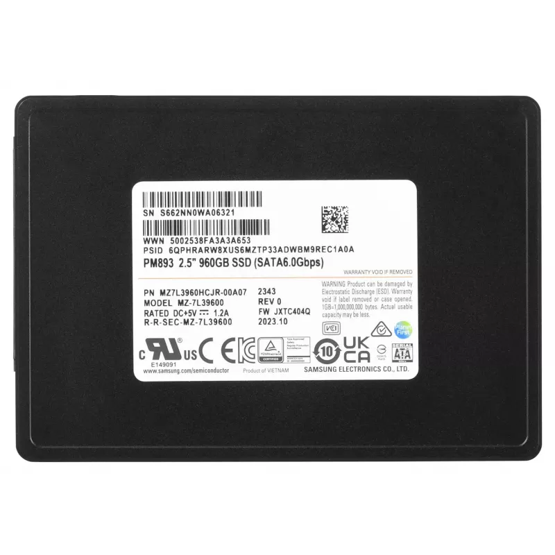 Samsung MZ7L3960HCJR-00A07 unidad de estado sólido interna 960 GB 2,5 pulgadas Serial ATA III TLC