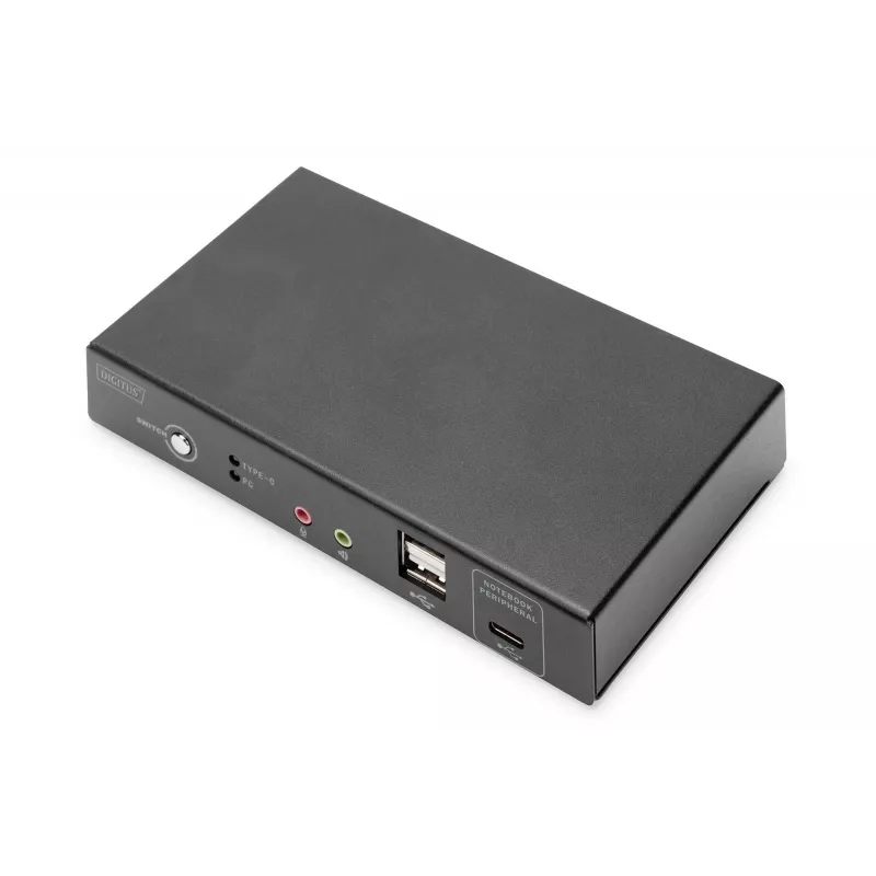 DIGITUS DS-12901 - Conmutador KVM/audio/USB - 4K 30 Hz, entrada USB-C/USB/HDMI, salida HDMI, red