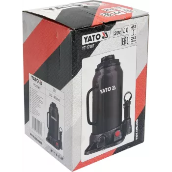 Gato mecánico YATO YT-17007, capacidad 20.000 kg, elevación 24,2–45,2 cm, émbolo 150 mm, cabezal Ø45 mm, peso 10,5 kg