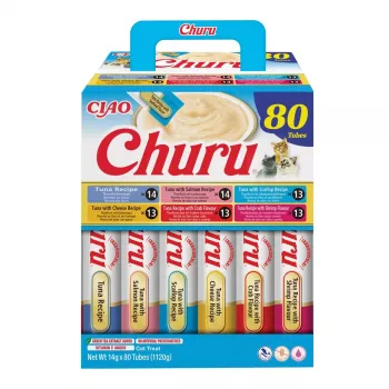 Comida húmeda para gatos INABA Churu 80P receta de atún — 80 tubos x 14 g