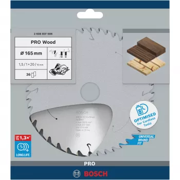 Hoja de sierra circular Bosch 2 608 837 686 — 165 mm de diámetro, 20 mm de perforación, para madera, 1 unidad